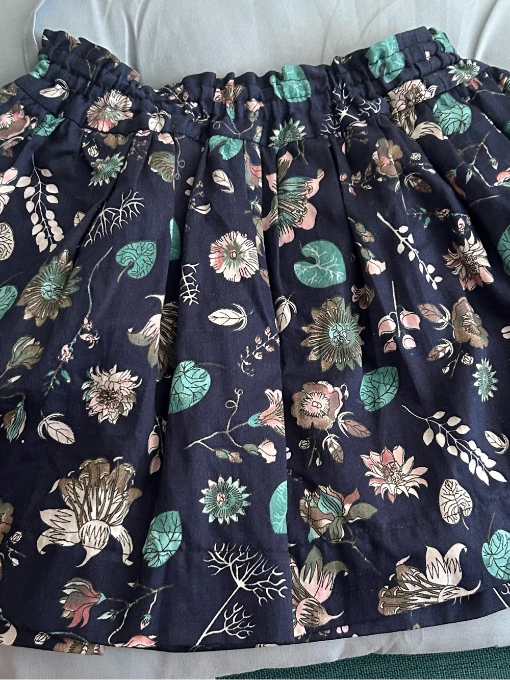 Girls' Navy Floral Elastic-Waist Skirt